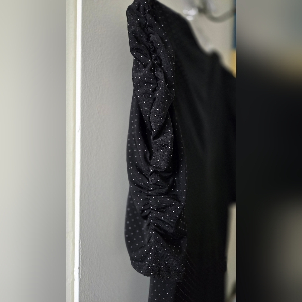 Speechless Black Ruched Sleeved Wrap Mini Dress Pokadot NWOT - Picture 4 of 4